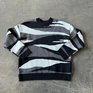 Roxy Early Doors Oversized Crewneck Sweater Size S Black Gray Loose Heavyweight